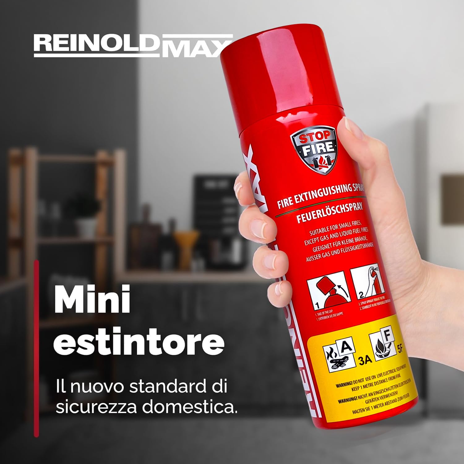 2X Reinoldmax Estintore Casa, Piccolo Aerosol Estintori Per Casa, Mini Estintori Spray per Cucina, Campeggio, Camper, Casa, Camino, Auto, Estintore Elettrico, Accessori Per Auto