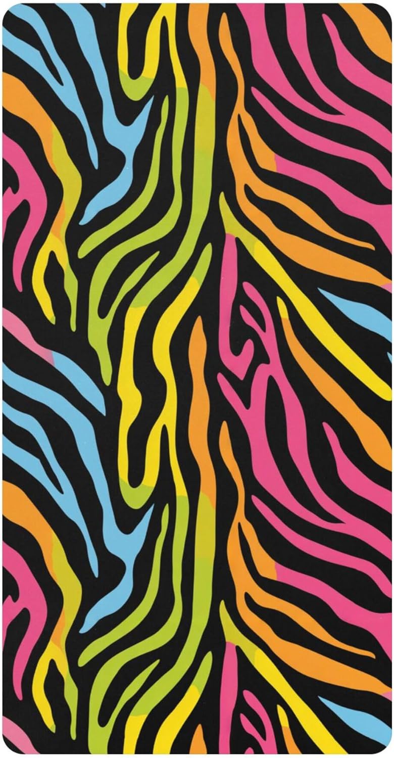 Colorful Zebra Print Black Crib Sheets Soft Breathable Fitted Cotton Baby Crib Sheets Mattress Cover for Girl Boy, 52" x 28" x 9"