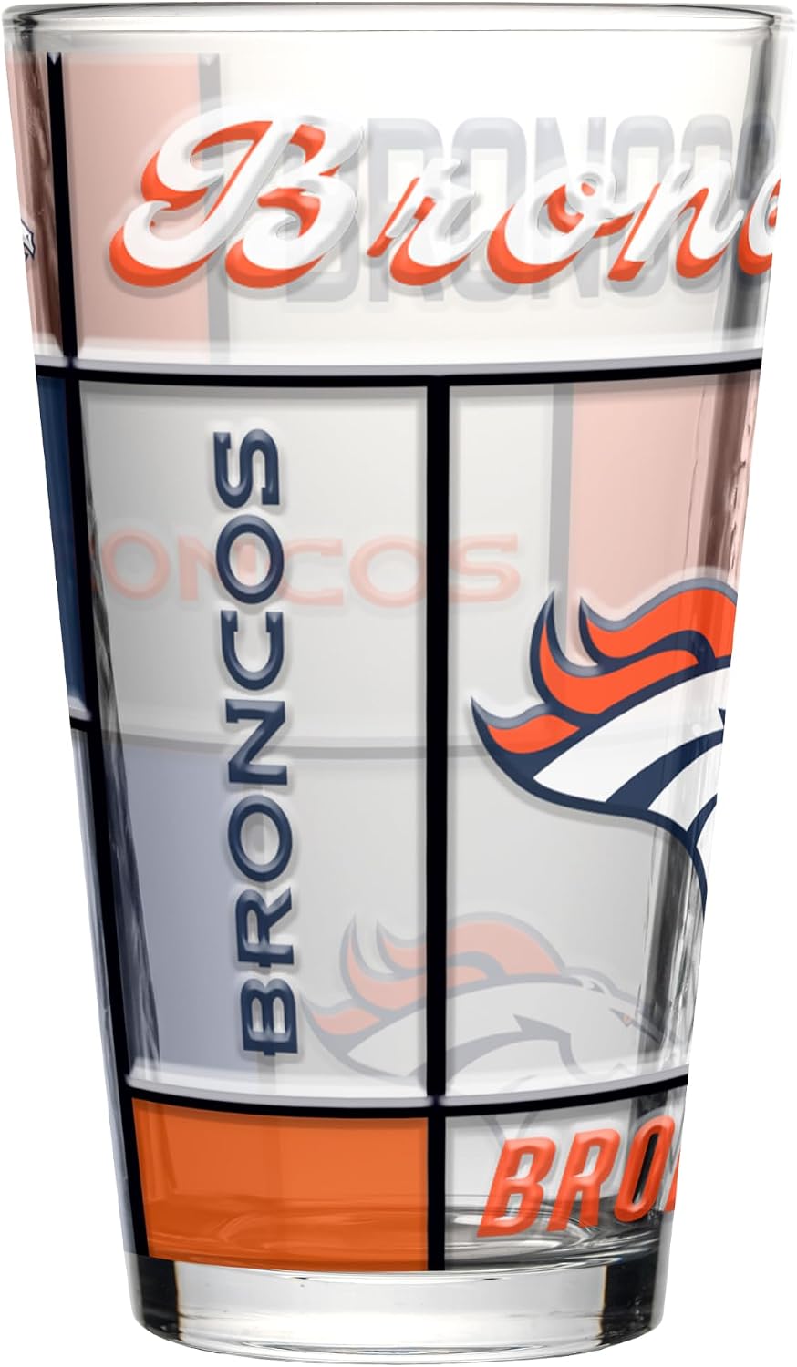 Quilted Stained Pint Glass with Denver Broncos Design by Logo Brands