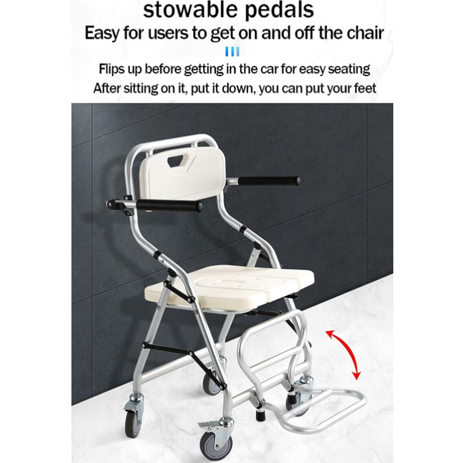 Silla de ducha plegable con brazos, sillas de ducha con respaldo para personas mayores para cabina de ducha, asiento de ducha rodante, ayuda para la movilidad y la vida diaria, instalación sin