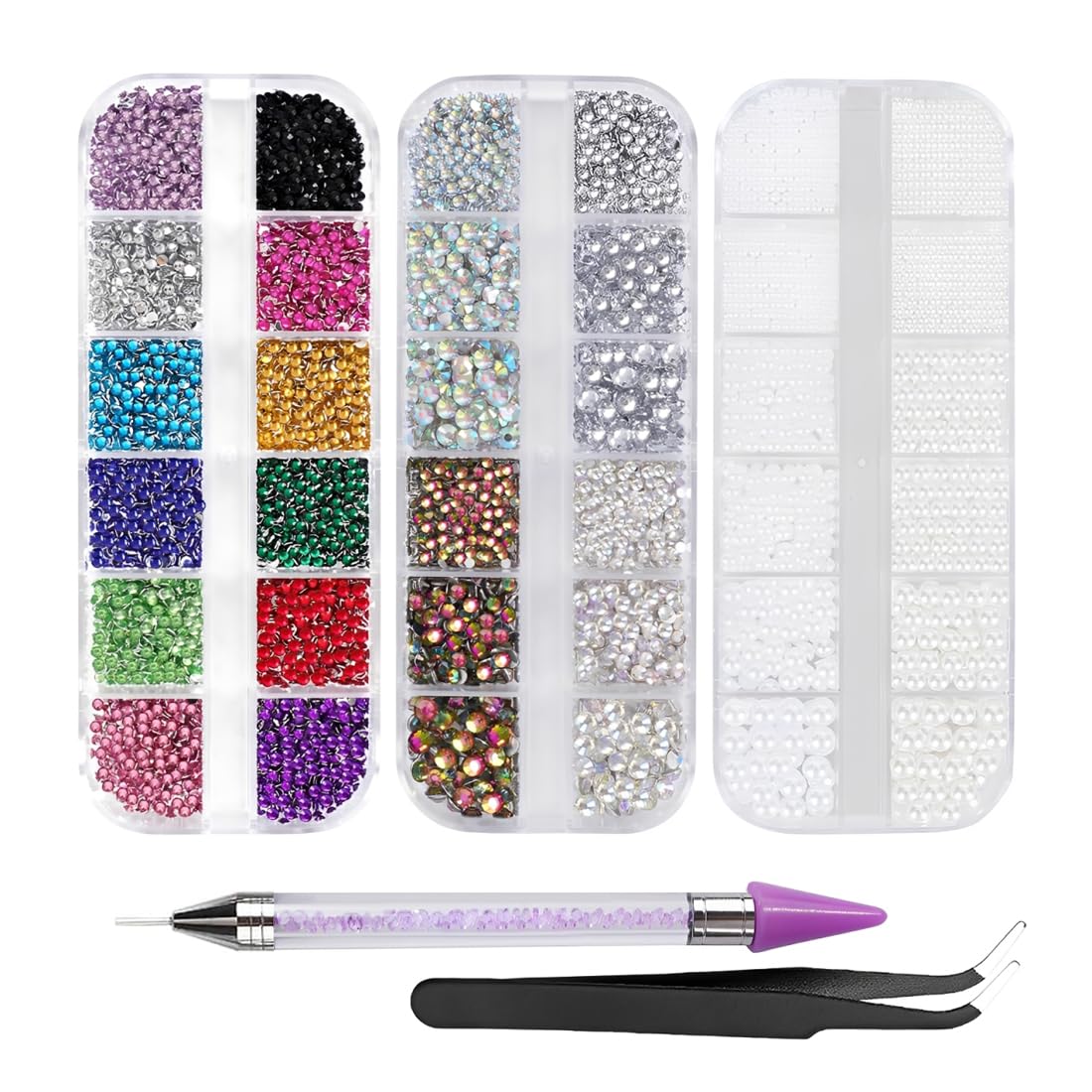 6000 Pezzi Strass per Unghie con Perla, Strass in Cristallo Brillantini per Nail Art, AB Diamanti Decorazioni per Unghie con Pinzetta e Penna Applicatrice, per Fai Da Te Artigianato Unghie
