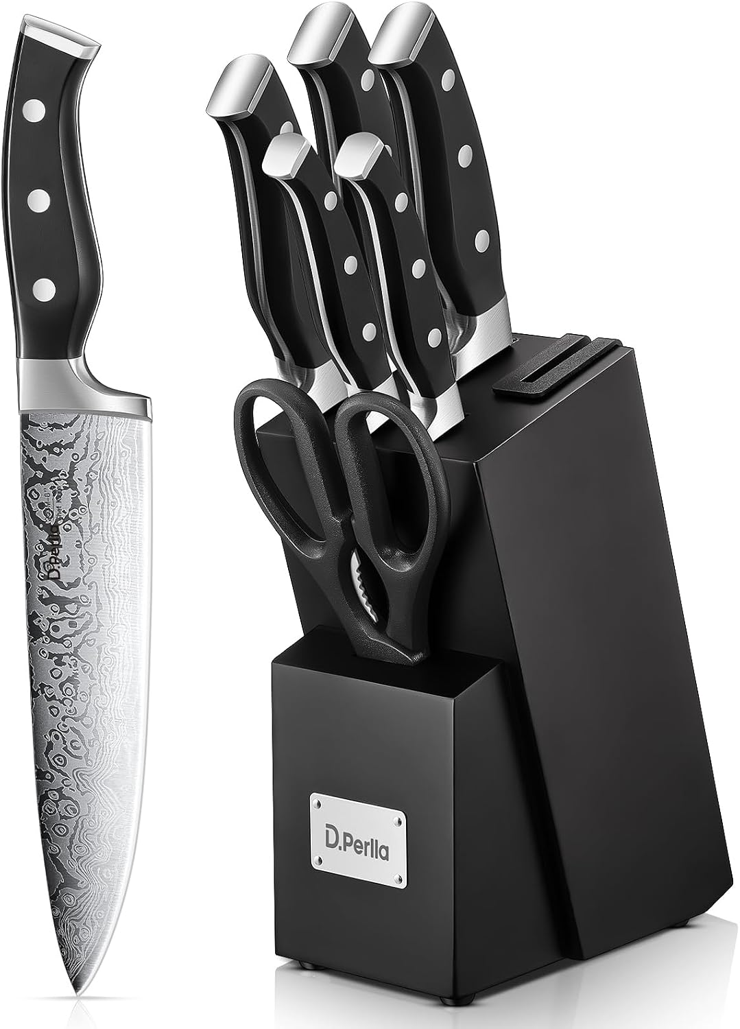 D.Perlla Knife Set, 7 Pieces Kitchen Knife Set with Self Sharpening Wooden Block… — best knife set UK
