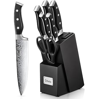 D.Perlla Knife Block with Knife Set, 7-Piece Self-Sharpening Knife Block, Sharp Stainless Steel Knife Set with Plastic Handle