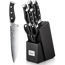 D.Perlla Knife Block with Knife Set 7-Piece Self-Sharpening Knife Block Sharp Stainless Steel Knife Set with Plastic Handle and Wooden Block Professional Kitchen Knife Set Black