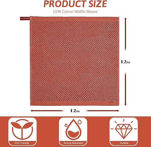 Miniatura 2 de Nialnant Toalla de cocina 100% algodón con tejido de gofre (rojo ladrillo, 12 x 12-8 unidades)