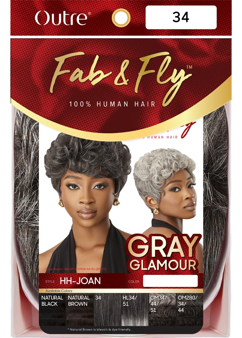 Outre Fab & Fly Full Cap Wig Gray Glamour - Human Hair - Joan (OM34/44/51)