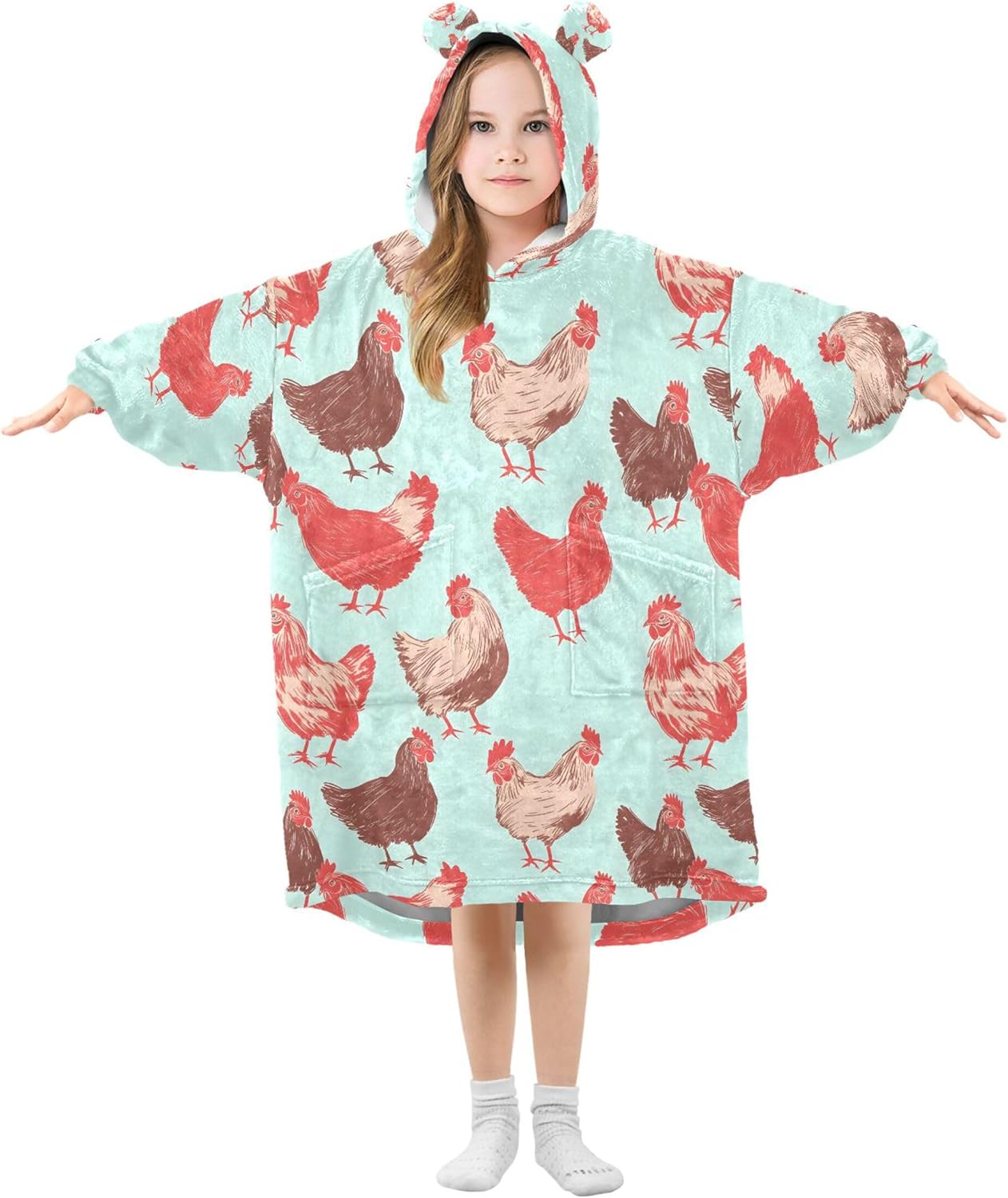 Cock Rooster Kids Wearable Blanket Hoodie with Pocket and Sleeves for Toddlers, Cute Hoodies Girls Boys B0403776
