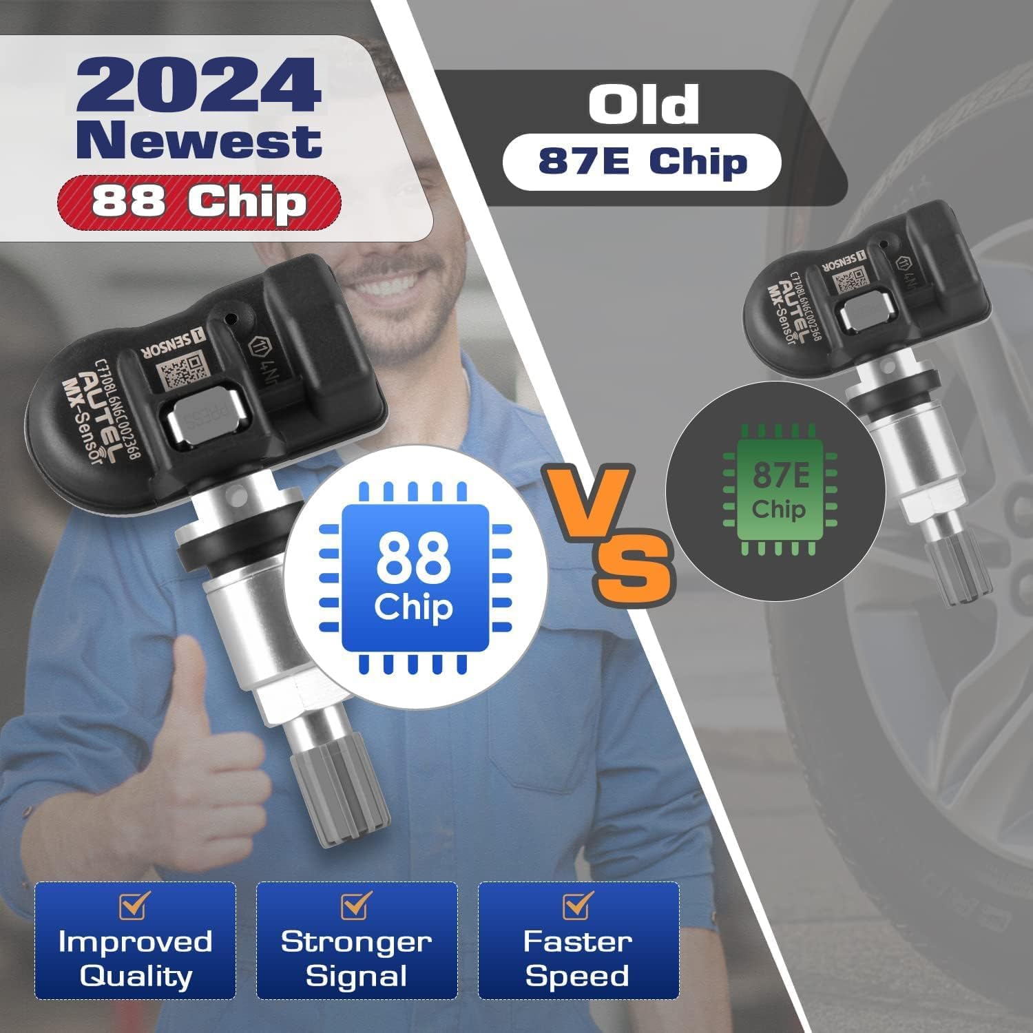Autel TPMS MX Sensor, Capteur Remplacement Pneu à Double Fréquence pour Toutes Voitures, Identique au Sensor OE, Capteur Système Surveillance Pression Clonable à 100%(Valve en Métal, 4 Pièce)