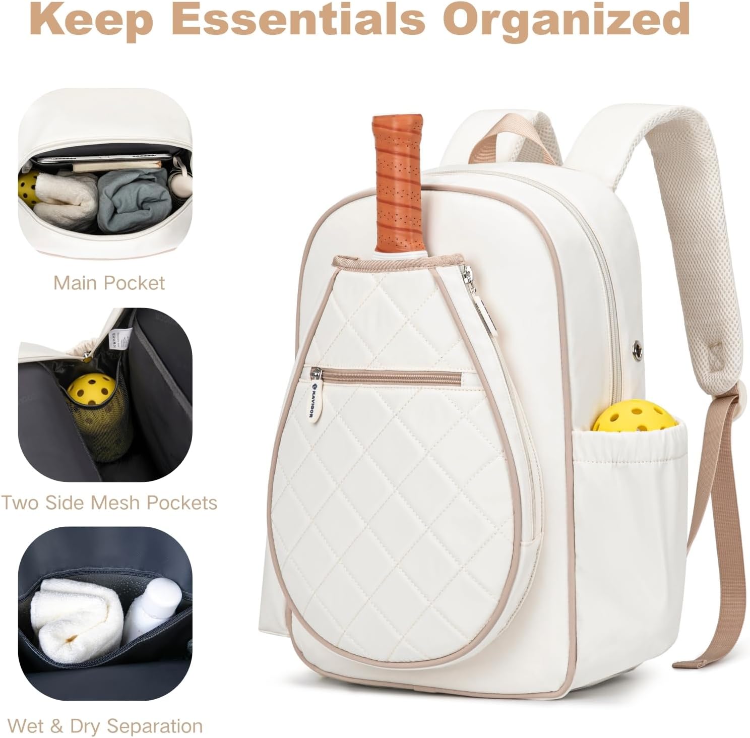 Pickleball Bag, Quilted Pickleball Backpack with Shoe Compartment & Waterproof Pocket, Pickle Ball Paddle Bag Fits 2 to 4 Paddles for Women and Men - Image 3