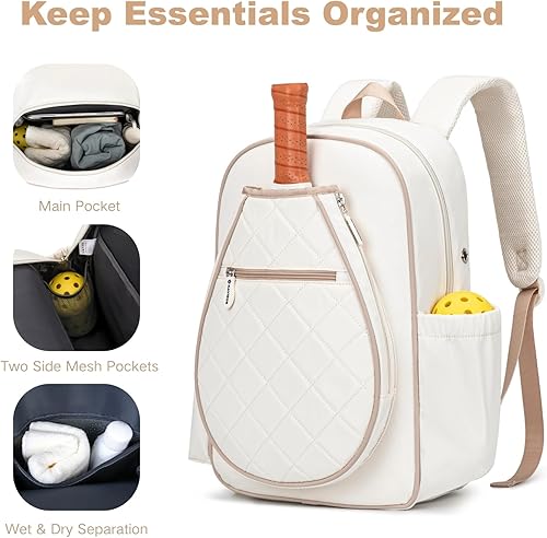 Miniatura 3 de Pickleball Bag, Quilted Pickleball Backpack with Shoe Compartment & Waterproof Pocket, Pickle Ball Paddle Bag Fits 2 to 4 Paddles for Women and Men
