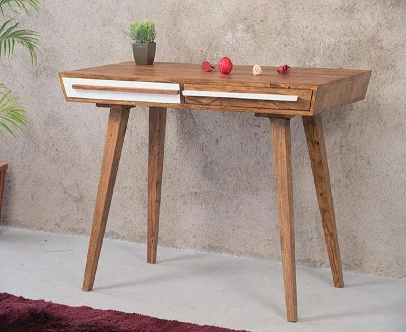 Unique Woodcraft Solid Sheesham Wood Writing Study Table with 2 Drawers ...