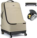TUGUAN Car Seat Travel Bag With Spinner Wheels - Infant Seat Bag for Air Travel, Hard Bottom, Padded Backpack, Large Storage for Airport Check - Black
