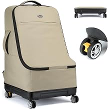 TUGUAN Car Seat Travel Bag for Airplane with Spinner Wheels, Infant Car Seat Bags for Air Travel with Hard Bottom, Padded Car Seat Backpack, Large Car Seat Storage Bag for Airport Check, Brown