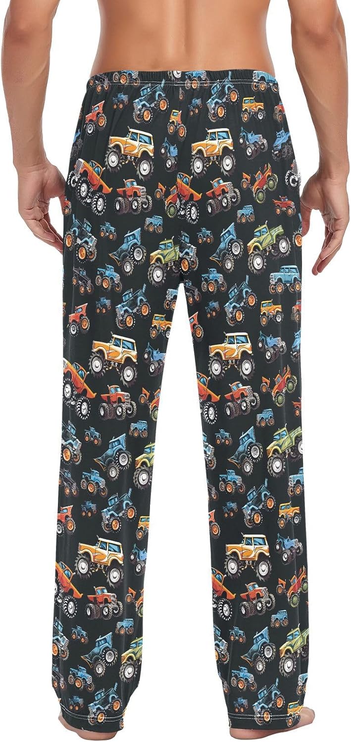 ALAZA Monster Truck Cartoon Men's Pajama Pants Men Cotton Pajama Bottoms with Pockets, S