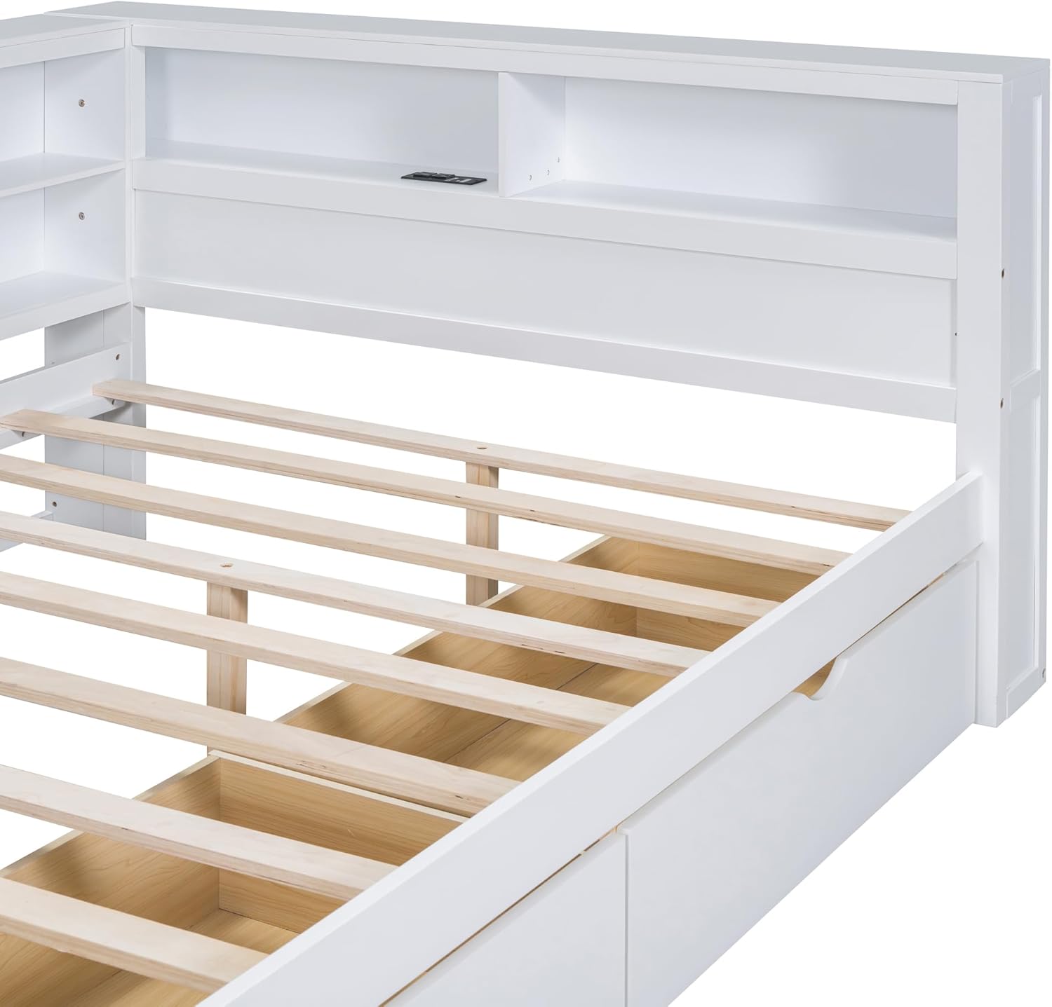 Ball & Cast Full Size Daybed W/Storage,Day Bed W/ 2 Drawers & USB Charging Ports,Sofa Bed W/Storage Shelf,No Box Spring Needed,for Bedroom,Guest Room,White