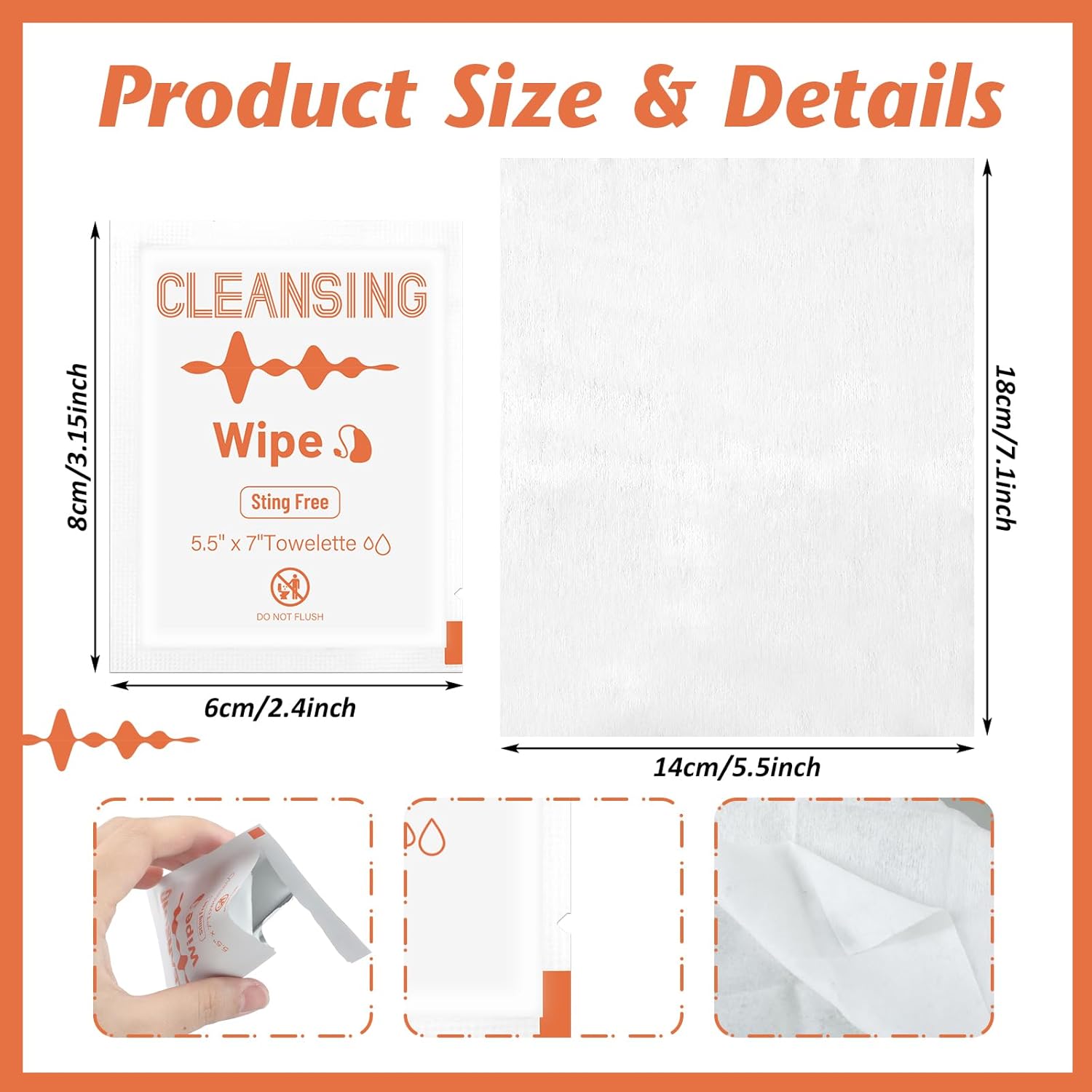 Timgle 200 Count Hearing Aid Wipes Individually Wrapped Cleaning Towelettes Phone Laptop Cleaner Wipes for Earwax Earbuds Sweat Earmold Earplugs in Ear Monitors Clean Removal (Orange)