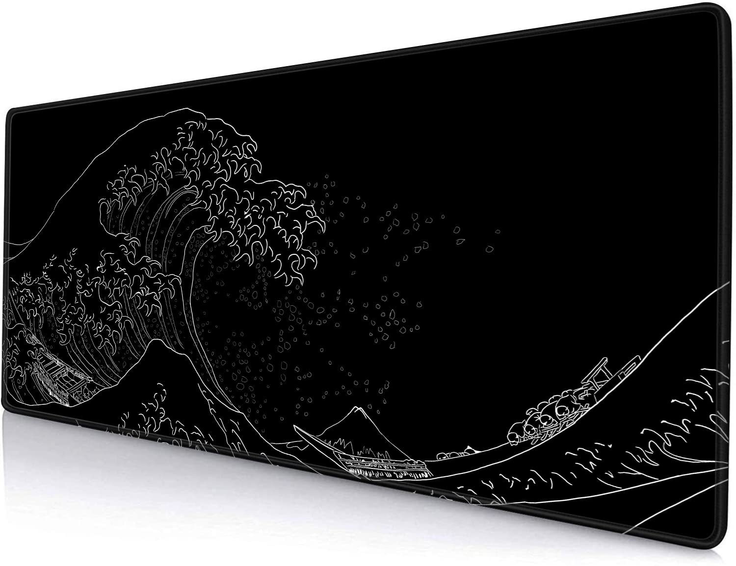 Gaming Mouse Pad, Large Mouse Pads for Desk, Non-Slip Rubber Base Mousepad, Keyboard Mouse Mat, Desk Pad with Stitched Edges, 31.5x11.8inch, The Great Wave Off Kanagawa