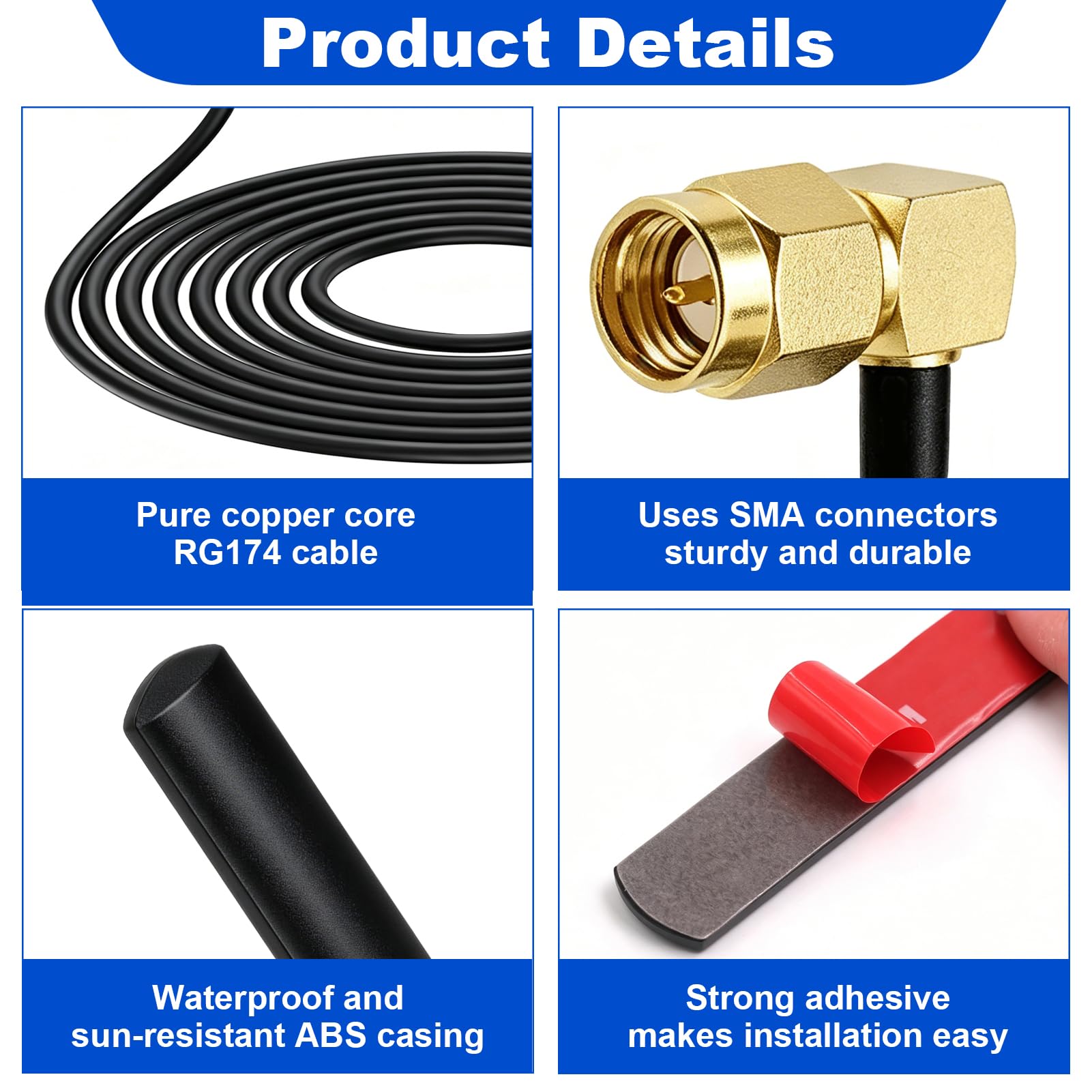Antenna DAB + per parabrezza, antenna universale DAB con cavo da 3 metri e angolo in metallo, per autoradio FM AM Tuner compatibile con Pioneer Alpine Clarion Sony