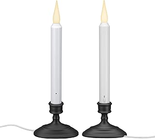 612 Vermont LED Electric Window Candles with Sensor Dusk to Dawn, Warm White Flicker Flame or Steady On, USB Low Voltage Adapter (2, Antique Bronze)