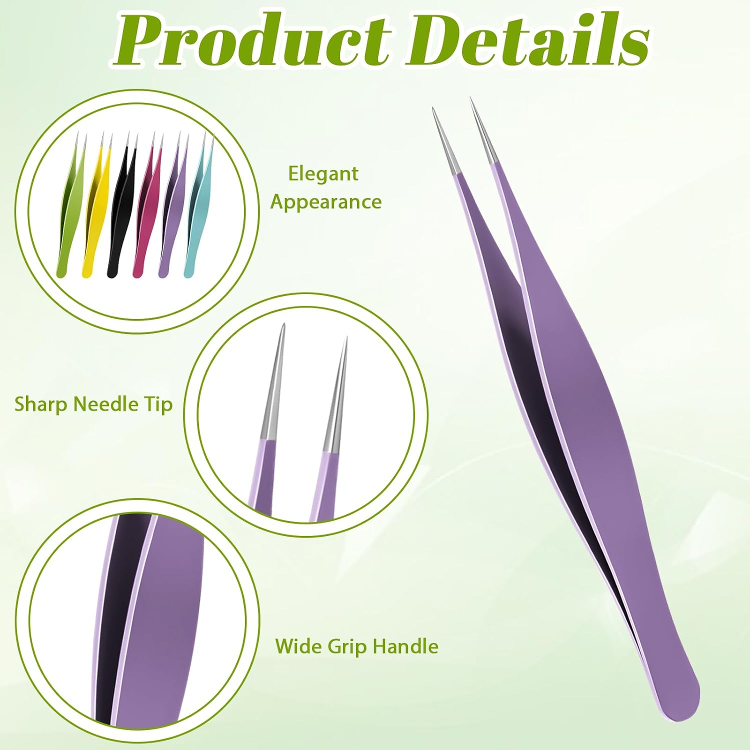 6 PCS Needle Nose Tweezers Fine Point Tip Tweezers for Ingrown Hair Remover Stainless Steel Precision Sharp Blackhead and Splinter Removal Tweezer for Facial Hair and Eyebrow