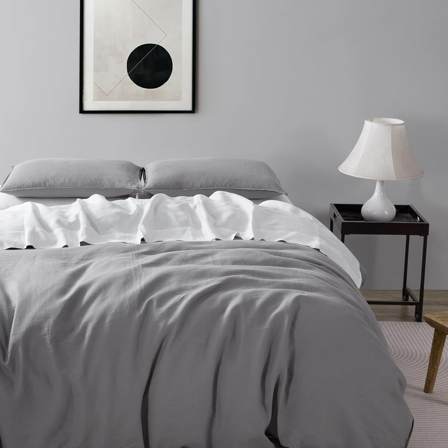 DAPU 100 Linen Duvet Cover Set (Earl Gray, Queen/Full) & Pure Linen Sheets Set