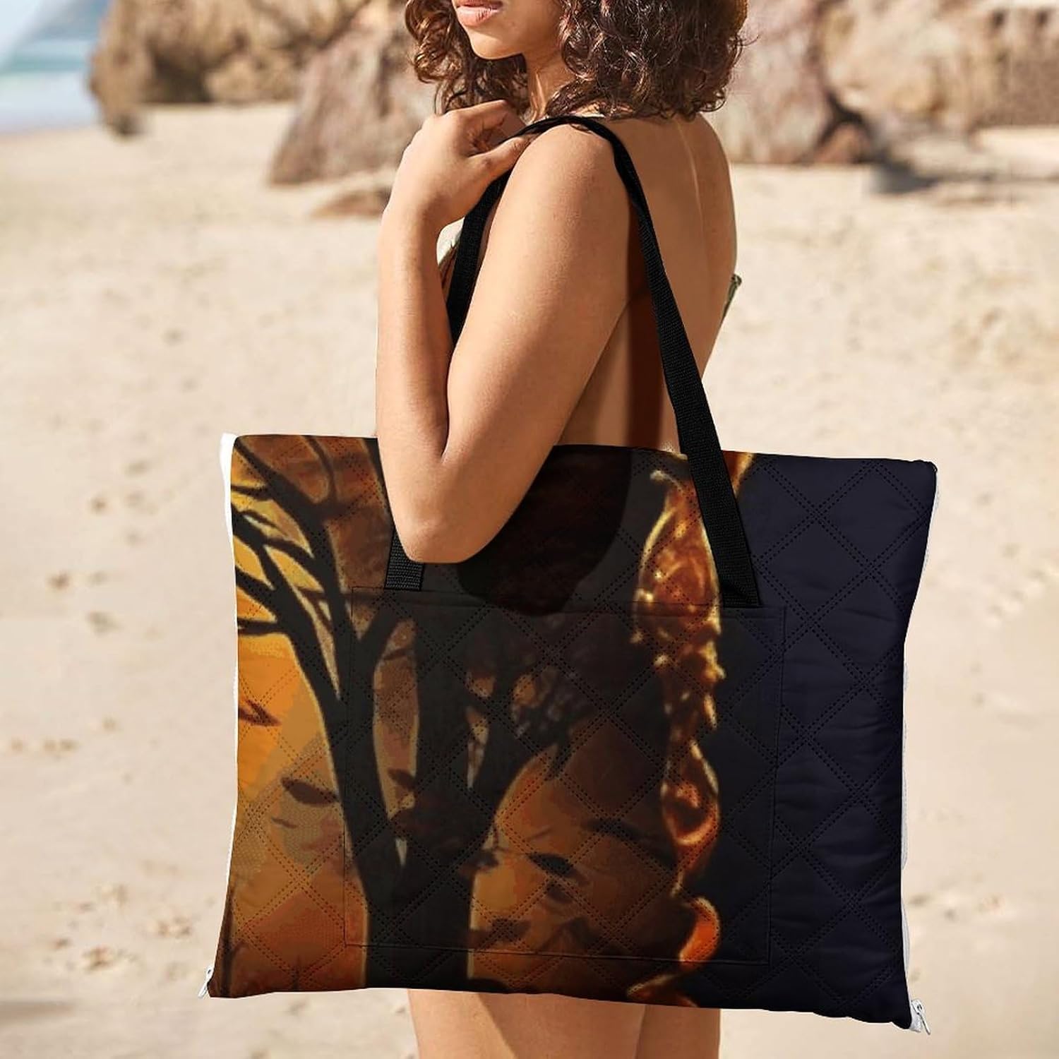 Halloween Party Picnic Blanket with Zipper Water Resistant Sand Free Picnic Mat Washable Foldable Easy Carry Beach Blanket for Lawn Beach Hiking Camping