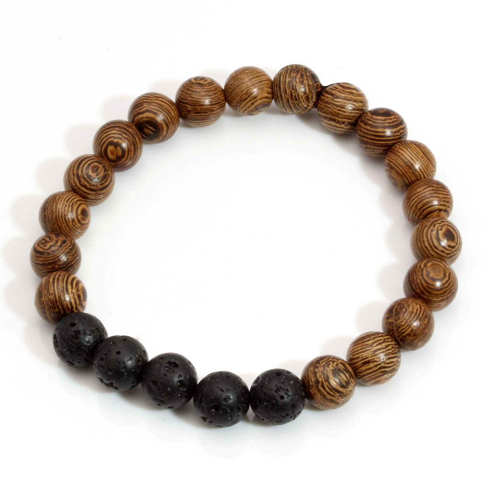Pulsera difusora de aceites Esenciales con Cuentas de Piedra de Lava (7 Piezas) para Hombre y Mujer. Pulsera con Cuentas de Madera.