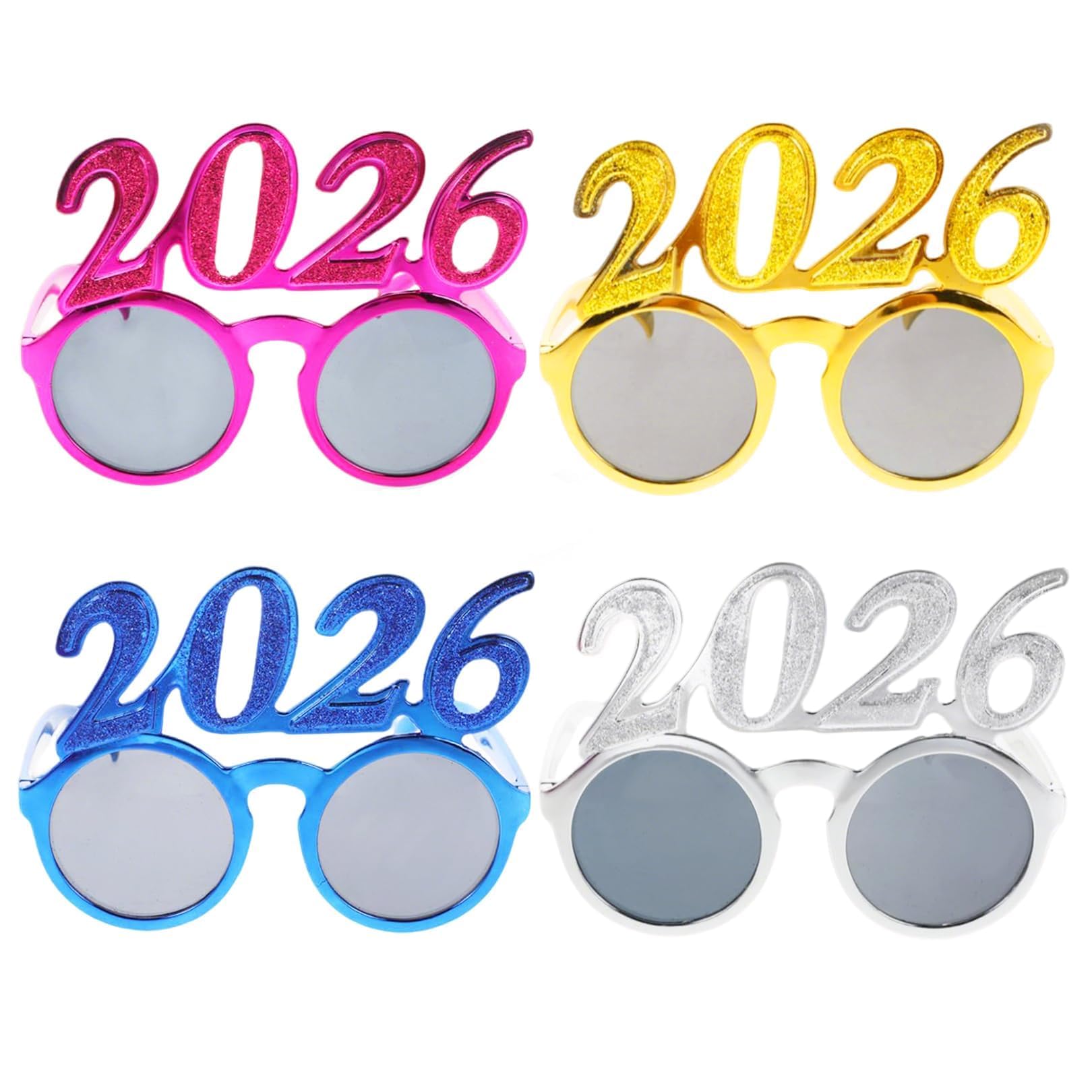 MICJLLT 4 Pcs 2026 Happy New Year Eve Glasses, Sequin Party Eyewear Photo Props, Multicolour Fancy Dress Accessories