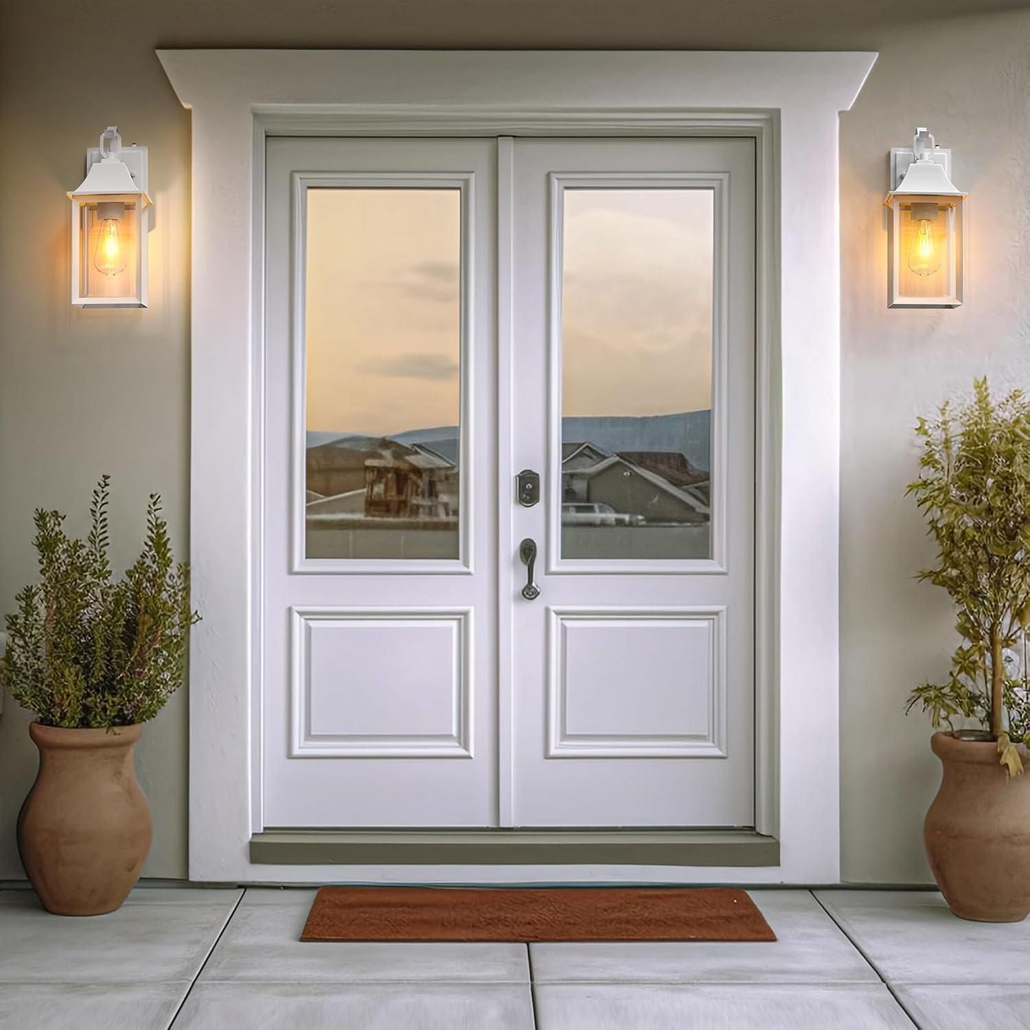 Maxax Dusk to Dawn Outdoor Wall Lantern, 14" Modern Outdoor Wall Sconce, Exterior Light Fixture Wall Mount, Waterproof Porch Light, Outdoor Wall Light for Patio House Garage (White)