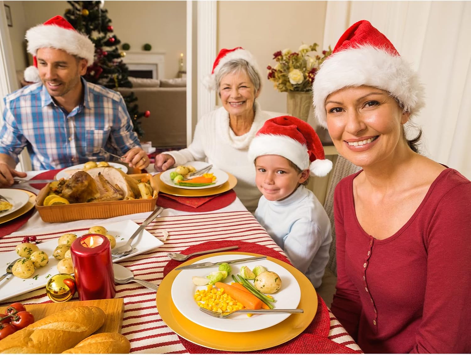 Santa Hat - Extra Large Plush Fur Christmas Xmas New Year Festive Holiday Party Supply Classic Santa Claus Hat