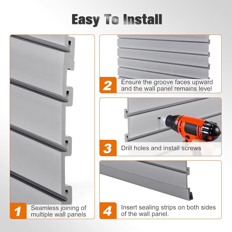 Slatwall Panel 4x8FT, Garage Slat Wall Storage Systems Durable and Sturdy, Easy-to-Install Interlocking PVC Slat Wall Organizer Panels Flexible and Convenient, Maximize Vertical Space