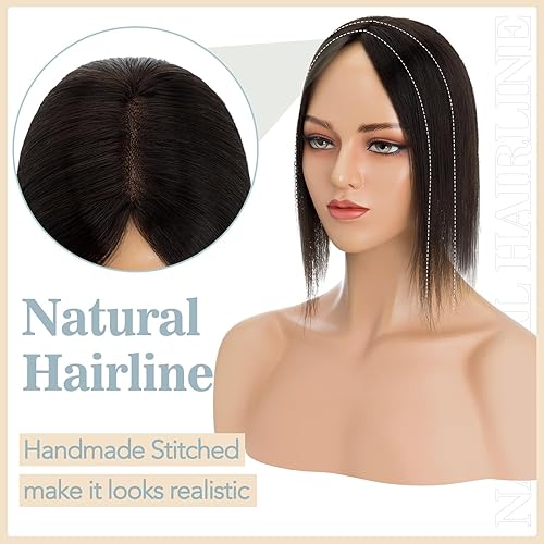 Miniatura 8 de S-noilite Toppers para el cabello para mujer, cabello humano real, base de encaje mejorado, toppers para mujeres con cabello delgado, piezas de