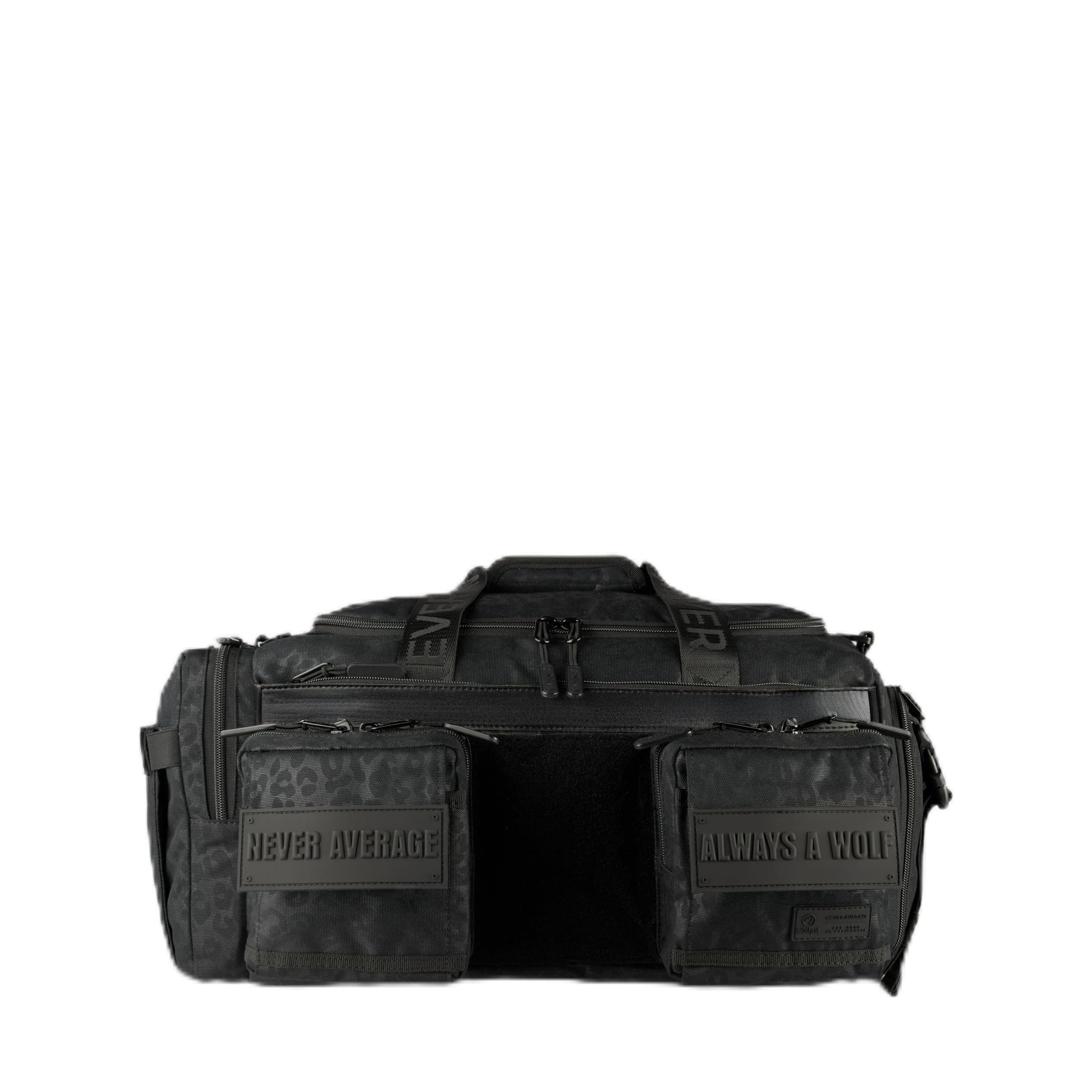 WOLFpak 30L Perfect Duffle Bag (Black Leopard) Tactical Gym Bag Hardshell Base 1000D Waterproof Travel Carry On with Shoe Compartment, Dual Cup