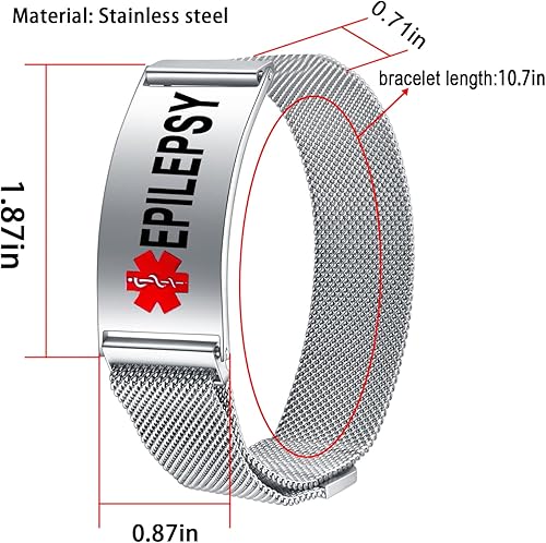 Miniatura 4 de Pulseras de alerta médica para hombres y mujeres, pulseras de identificación médica con grabado láser gratuito, banda de acero inoxidable ajustable,