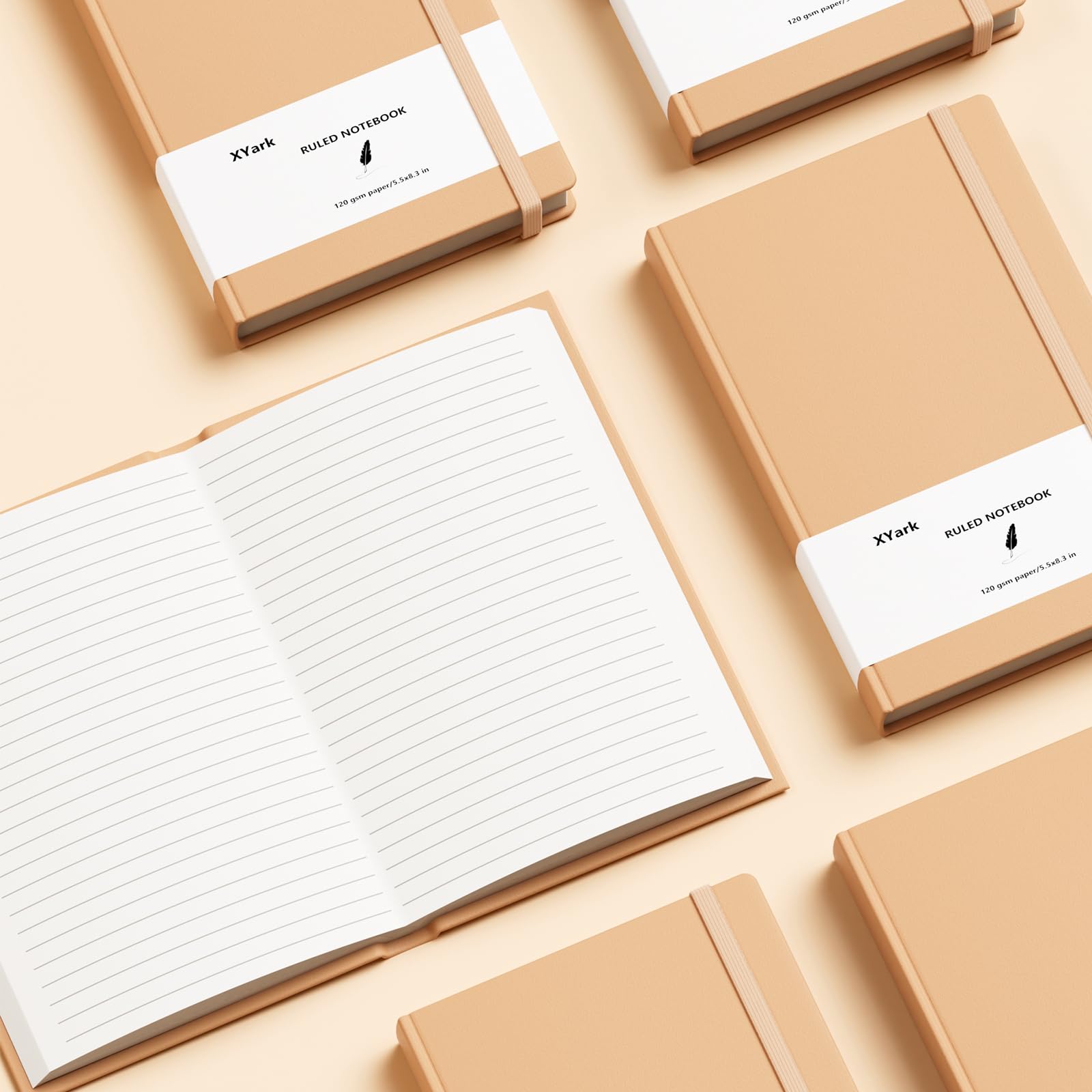 XYark A5 Line Kraft Notizbuch Journals Bulk, College liniert, Hardcover, Schreibunterricht, Zusammensetzung Notizbücher mit liniertem Papier, 2 Stück, 120 gm², 102 Blatt, 14 x 21,1 cm,
