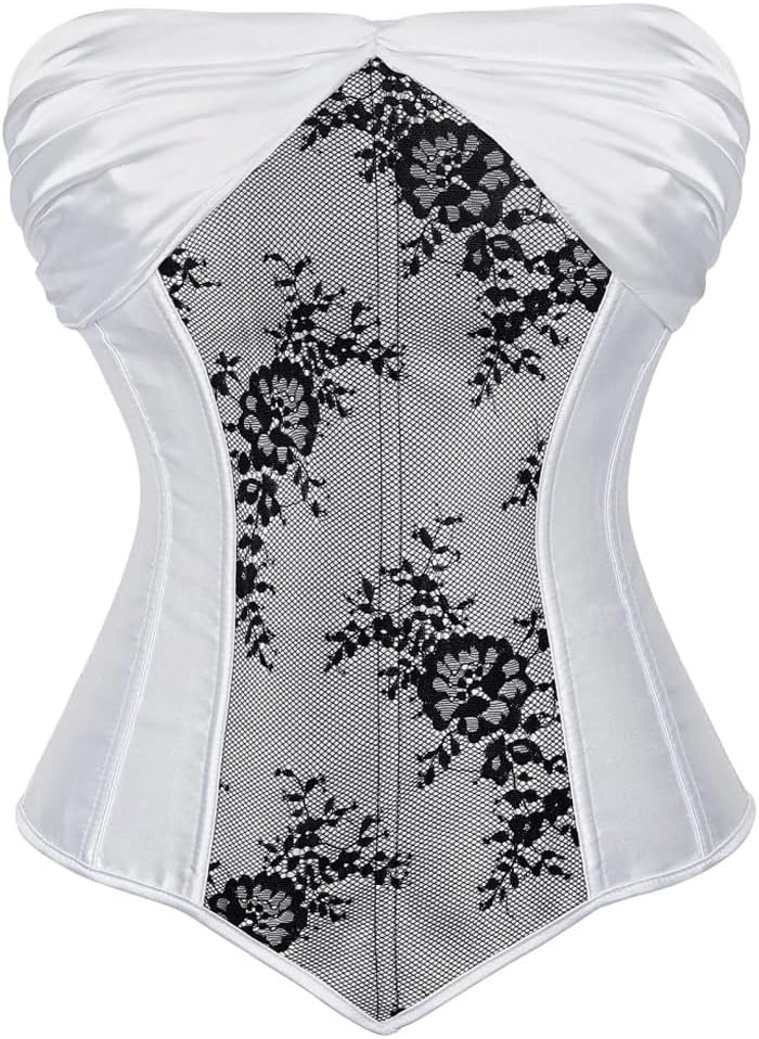 HBJWOV Corset Top Women Bustier Overbust Floral Lace Up Vintage Satin Lingerie Gothic Costumes