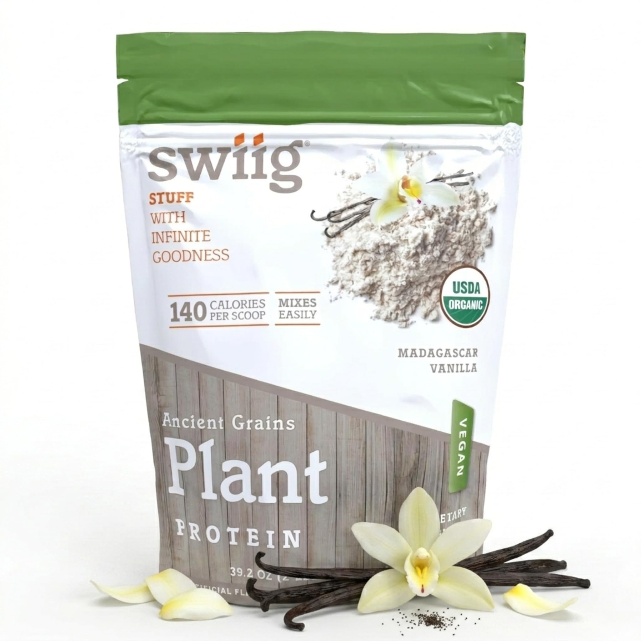 swiig Proteína vegetal em pó com ervilha, arroz e grãos ancestrais, 20 g, 1,12 kg