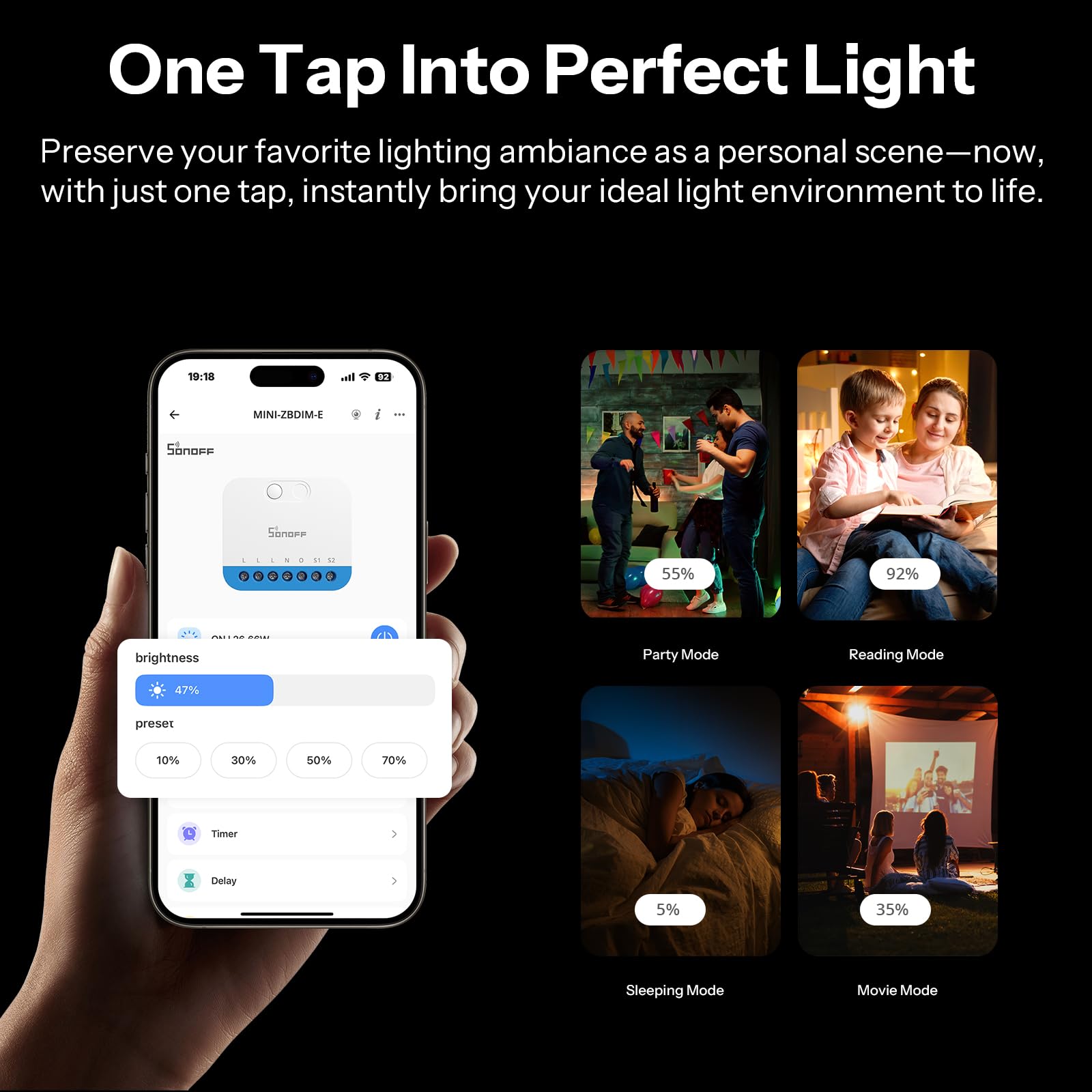 SONOFF Fusion, Orb-ZBDIM(MINI-ZBDIM-E), Zigbee Inteligentny Ściemniacz, Wymagany Przewód Neutralny, do ściemnialnych lamp LED/Żarowych/Halogenowych, Kompatybilny z Alexa i Google Assistant