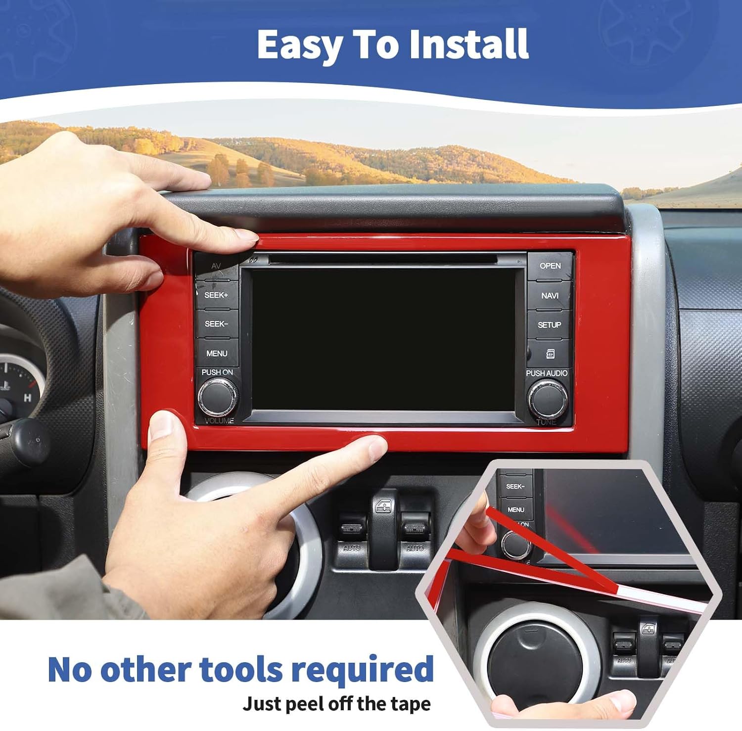 RT-TCZ for Jeep JK Console Radio Display Screen Trim Cover for Jeep Wrangler JK JKU 2007-2010 Red Interior Accessories