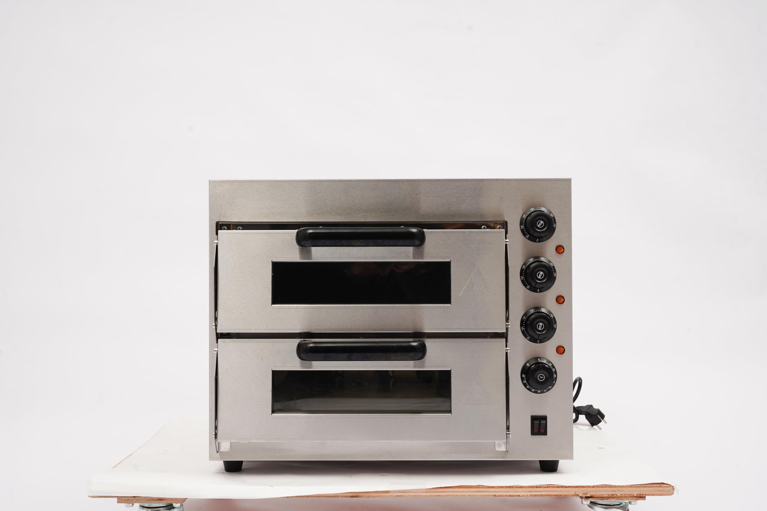 Forno per pizza commerciale da 14 pollici con timer da 50-350 °C e timer da 60 minuti | Forno elettrico doppio per pizza, 3000 W, in acciaio inox, 20 l per piano, professionale a 2 piani, per ristorante e casa