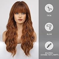 Vista 149 de HAIRCUBE Peluca de color marrón a rubio con flequillo para mujer, peluca de cabello largo ondulado marrón y rubio, pelucas sintéticas rizadas