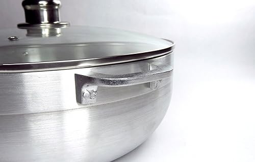 Miniatura 2 de Uniware Horno holandés Caldero de calibre pesado de aluminio con tapa de vidrio, plata, 15 cuartos de galón