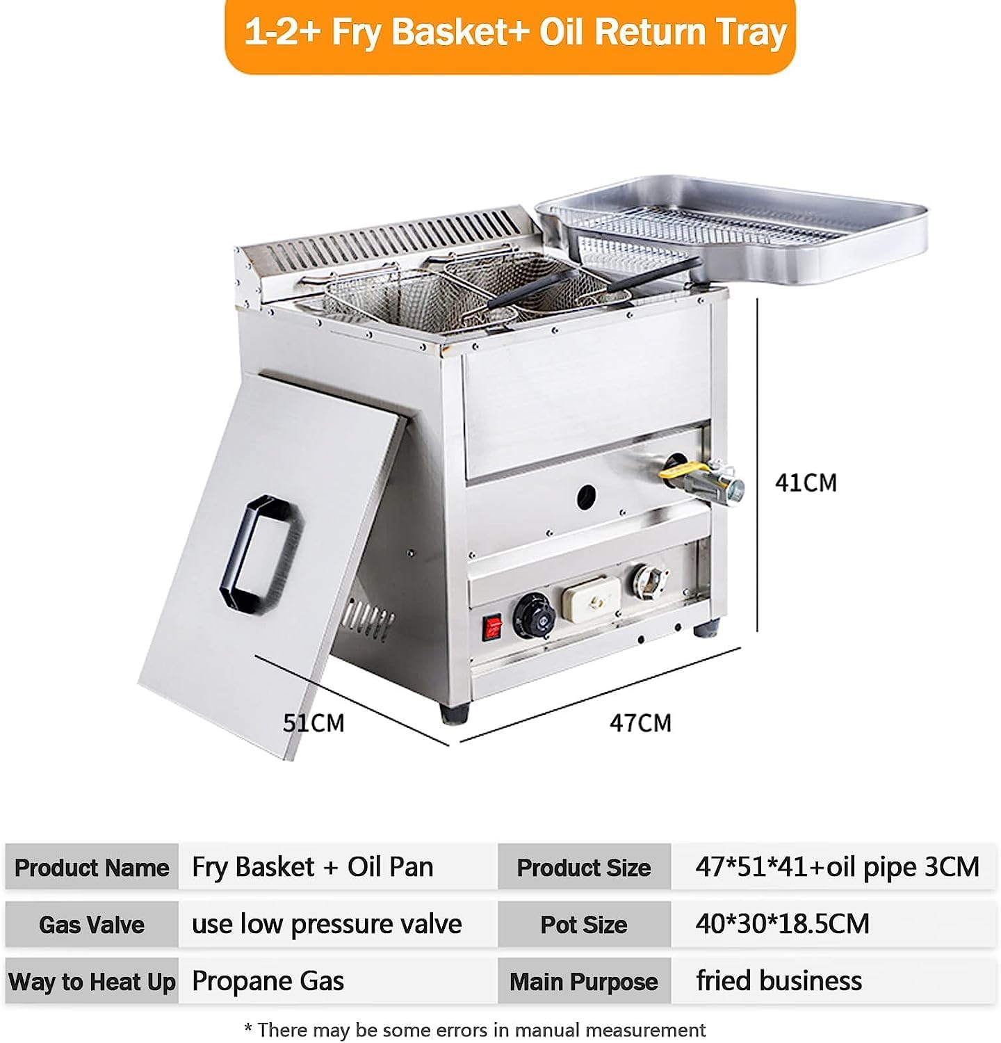 Freidora de propano con tanque de acero inoxidable, diseño de encimera independiente y control preciso de temperatura para freír eficientemente de alto volumen