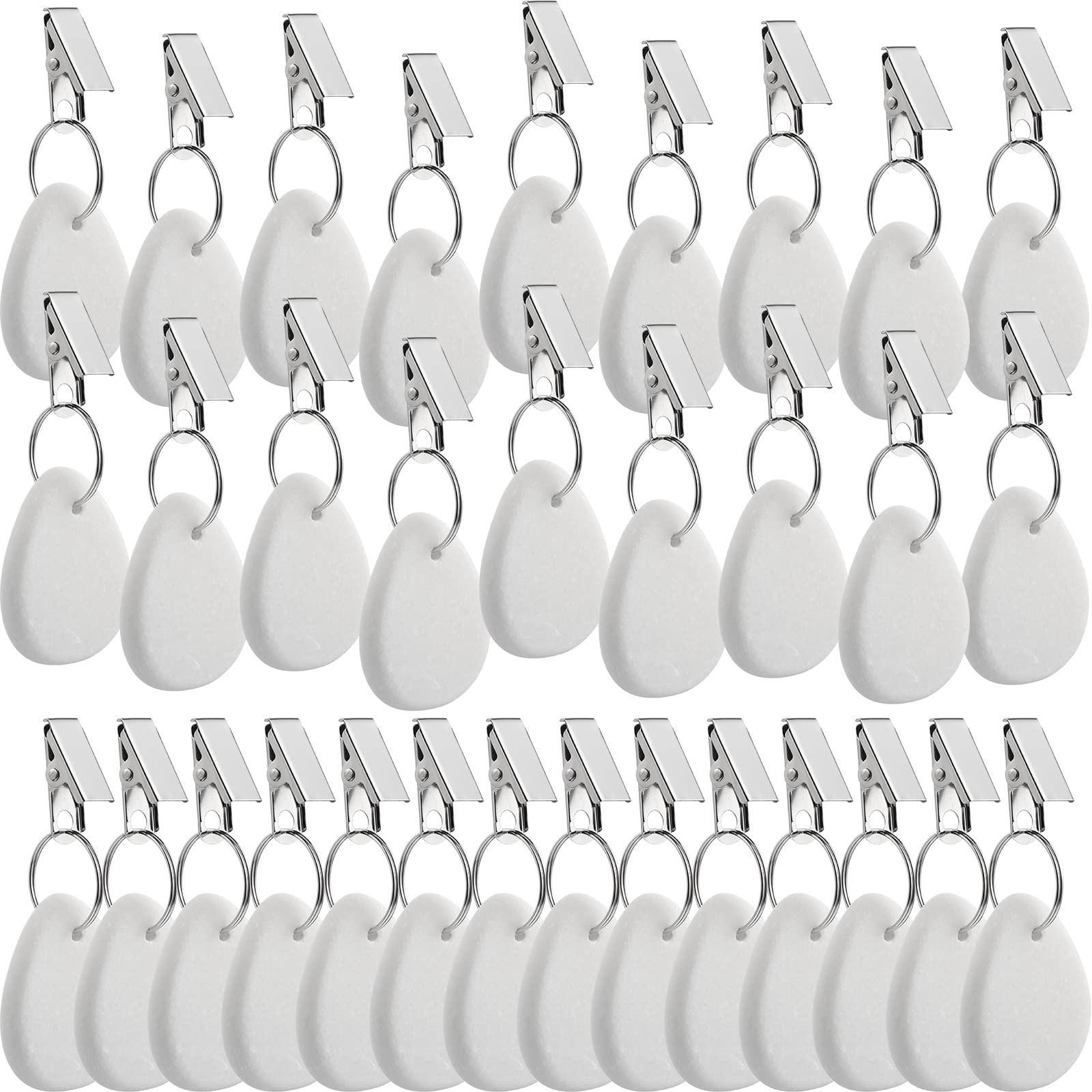 48 Pieces Tablecloth Weights Outdoor Table Cloth Weights Teardrop Marble Table Cover Weights Tablecloth Pendant Stone Table Weights Hangers with Metal Clip for Picnic Family Table Decor (White)