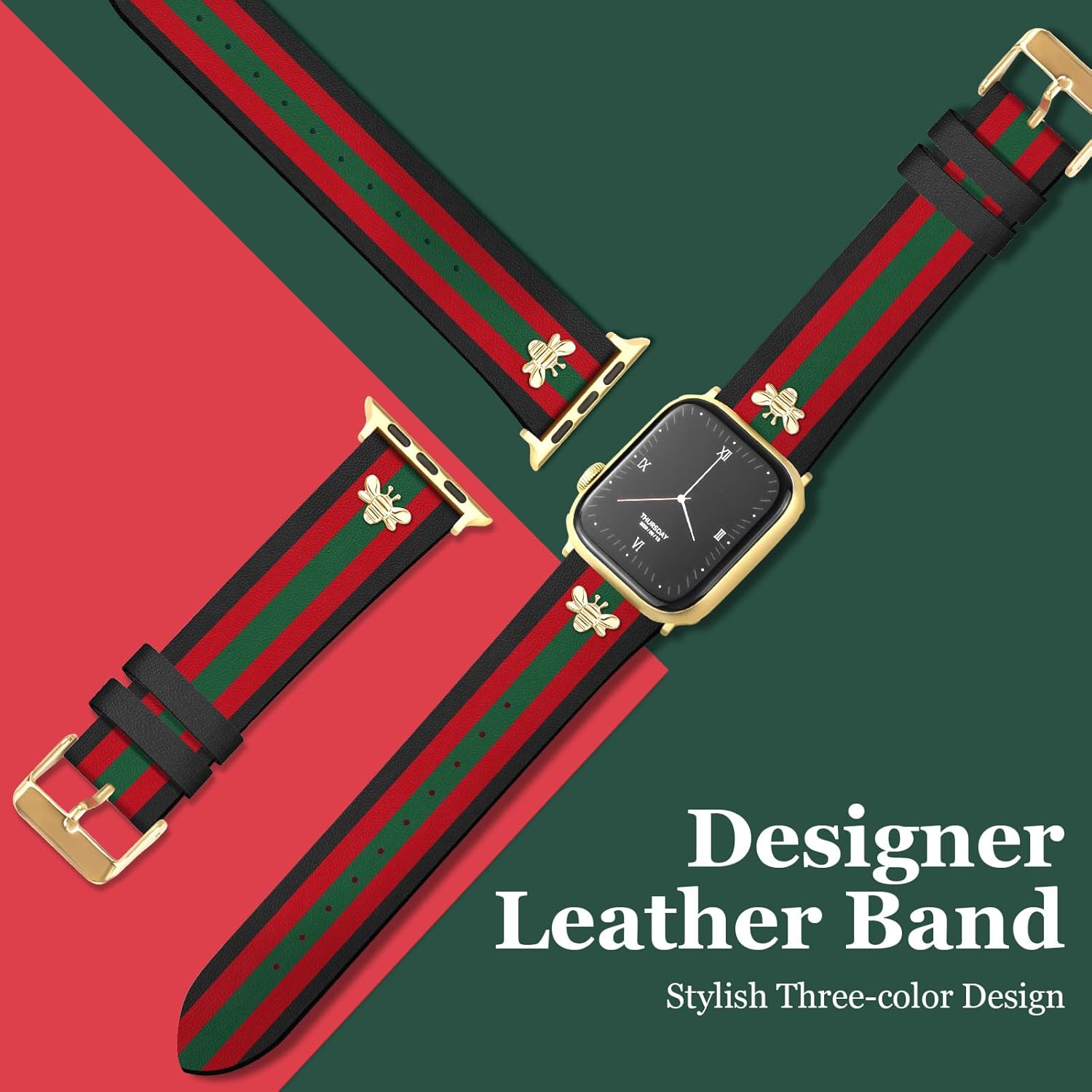 Designer Leather Bands with Charms Compatible with Apple Watch 38mm 40mm 41mm 42mm(S11/10) 44mm 45mm 46mm 49mm Women Men Strap for iWatch Series 11/10/9/8/7/6/5/4/3/2/1 SE 1/2/3 Ultra 1/2/3 - Image 3