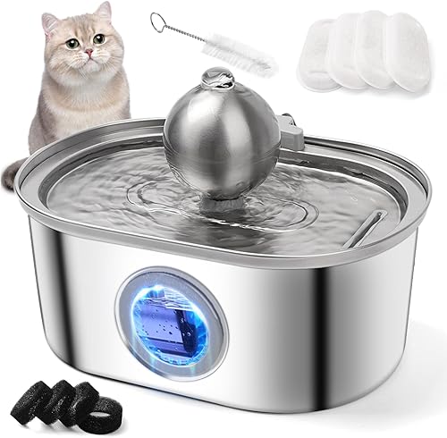 AT1NTEN Fuente de agua para gatos, dispensador automático de agua de acero inoxidable para mascotas, fuente de agua de 108 oz3.2 L para perro en el
