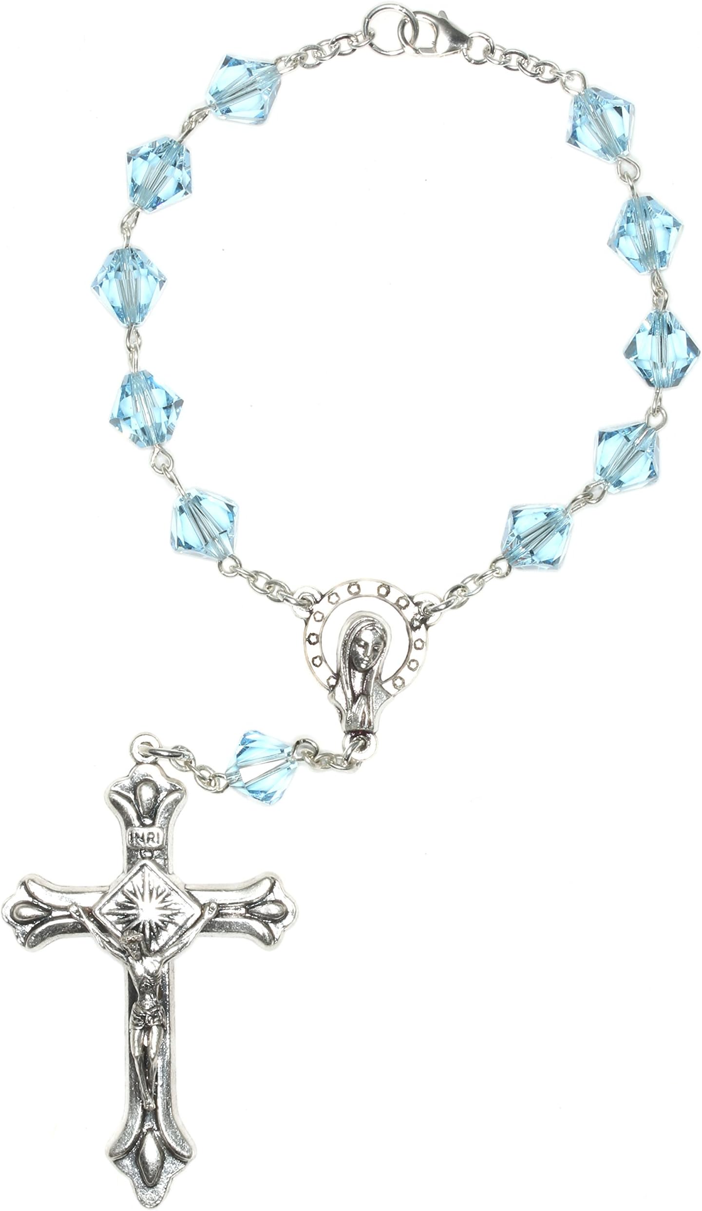 Rosaries Austrian Crystal One Decade POCKET OR AUTO (Clasp for Hanging) Rosary - Includes Holy Card & Birth month meaning when applicable - Catholic Gift
