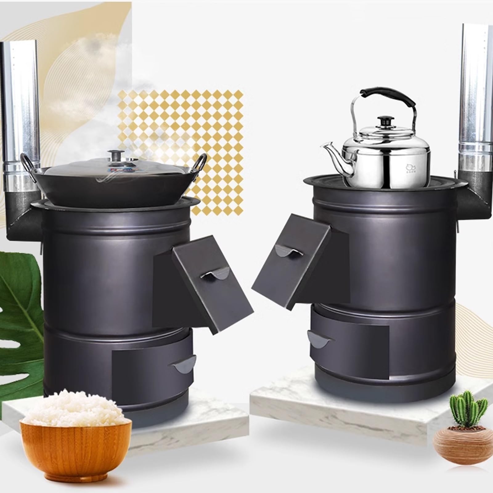 Estufa Leña Interior Rinconera, Estufa Leña Interior Pequeña, Chimenea Exterior para Terraza Estufa de Leña en Acero para la Calefacción de Los Ambientes(58cm)