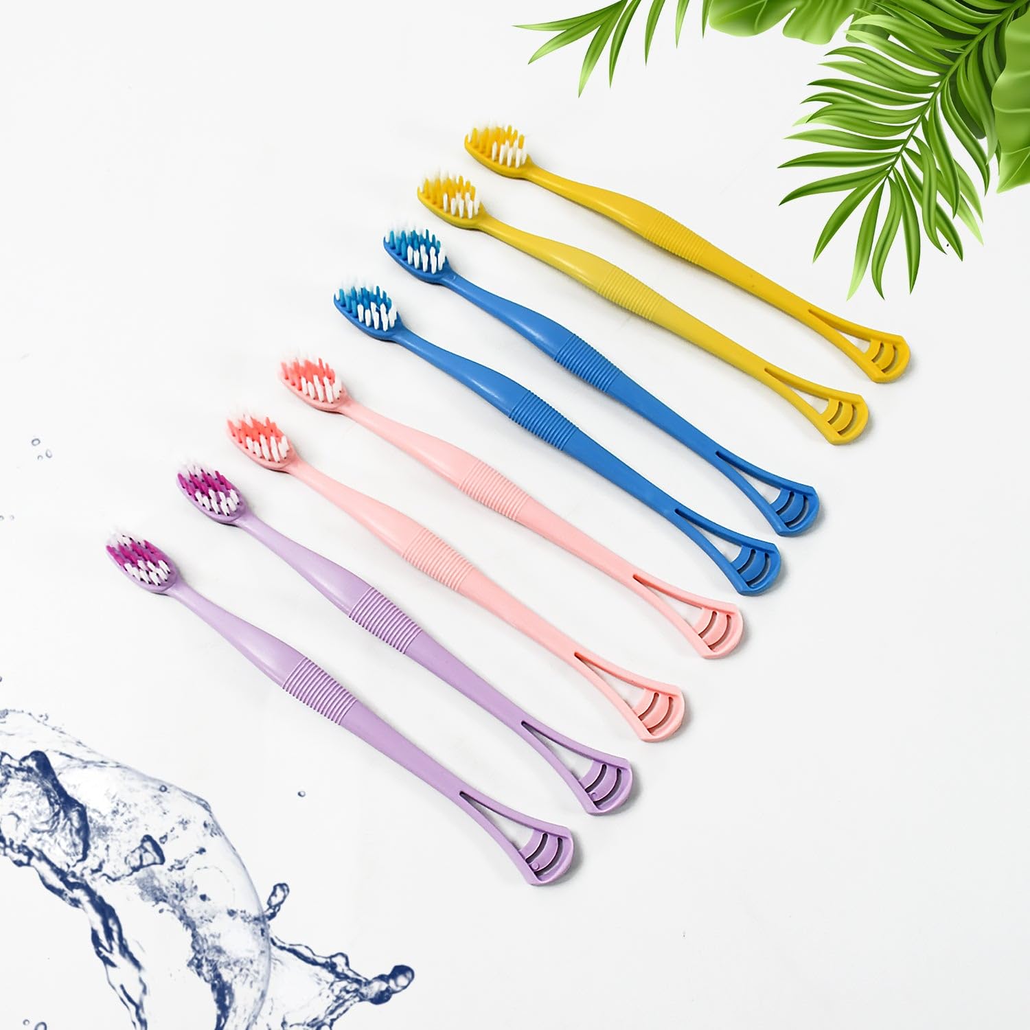 2-in-1 Tooth Brush with Tongue Scraper, Soft Bristle & Long Handle (8Pcs) Soft Toothbrush-image-37