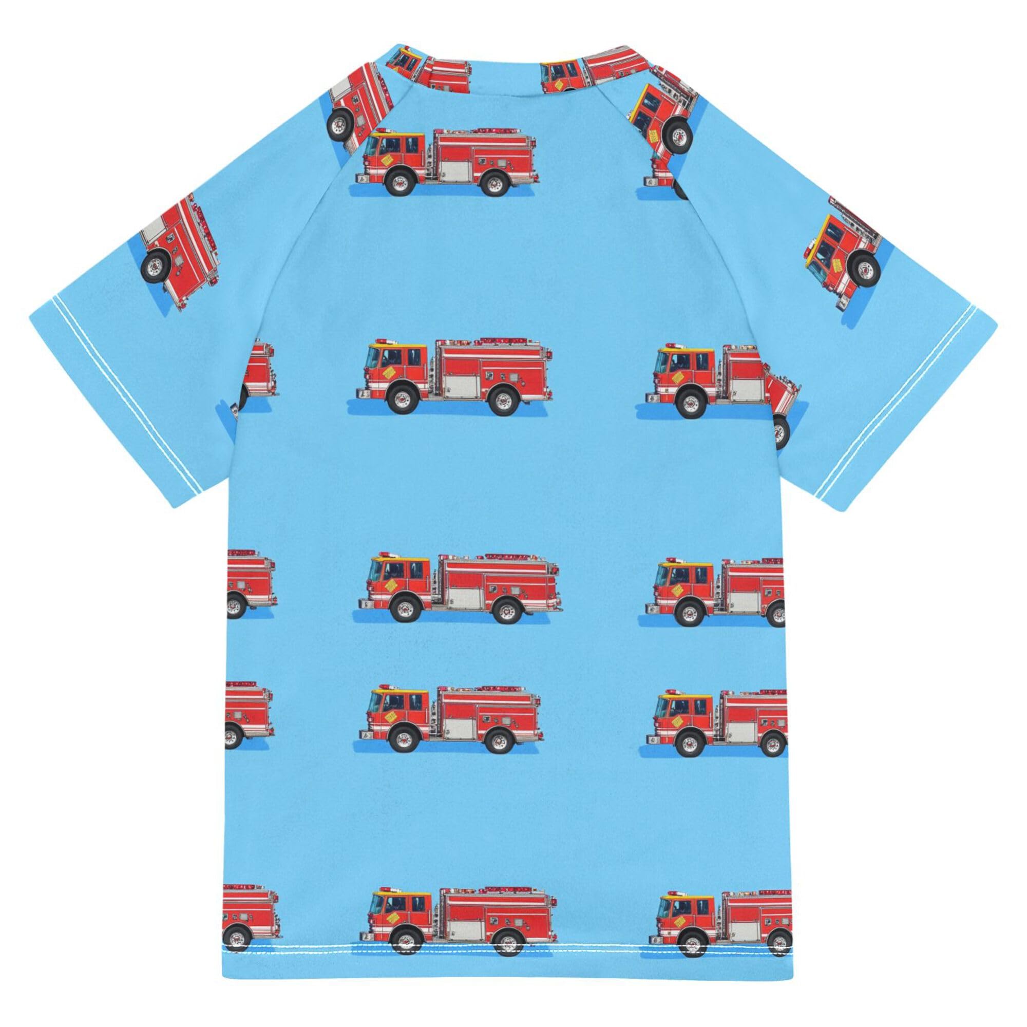 Wudan Fire Fighting Truck Royal Blue Girls Bathing Suit UV Protection Girls Swimsuit with Rashguard Swimwears Sweatshirt for Youth Boy 5-6T